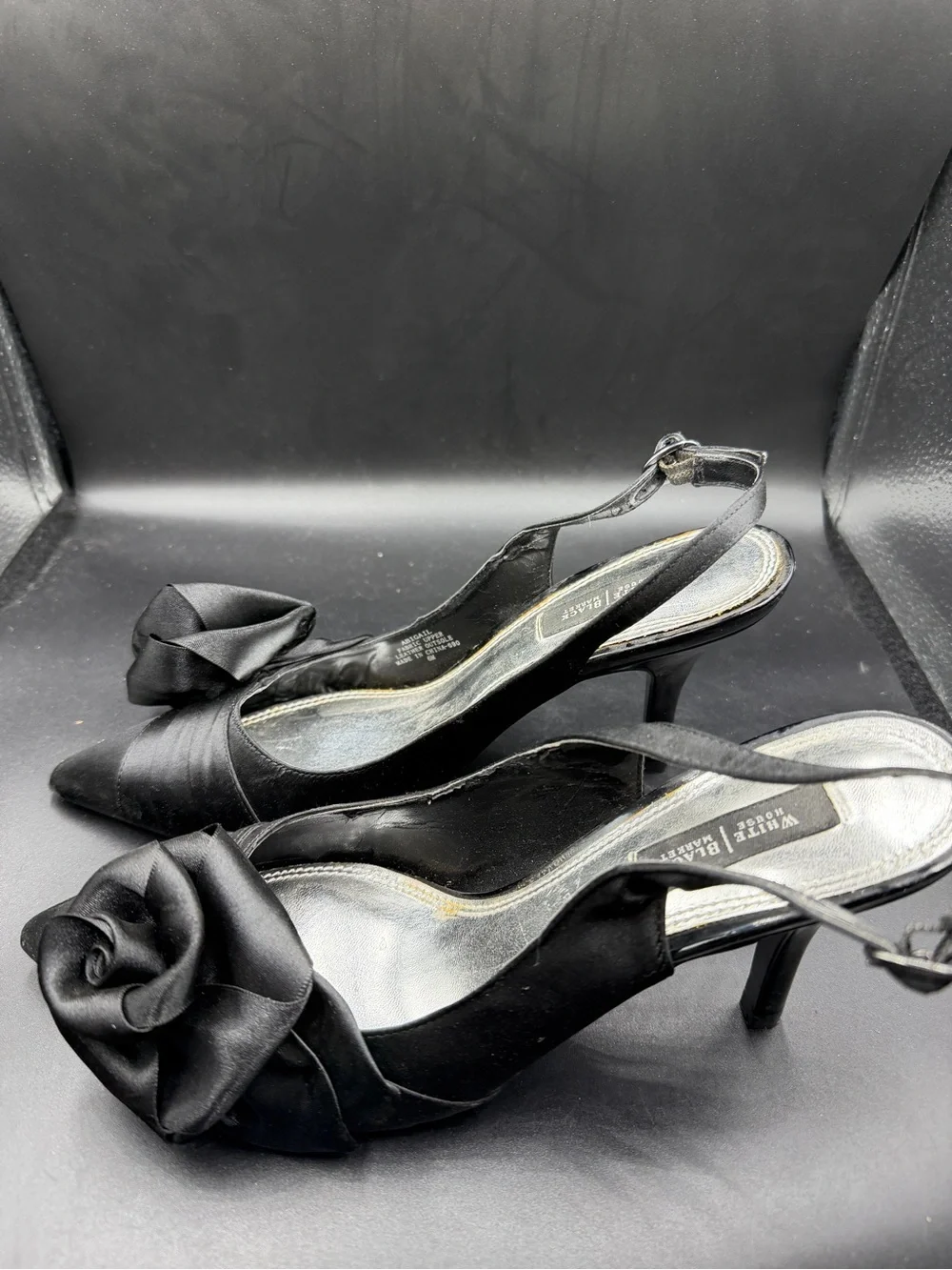 White House black market Elegant Black Satin Slingback Heels with Rosette